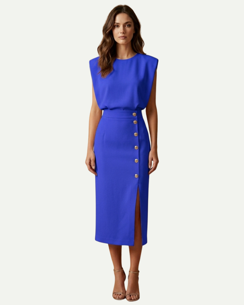Sukienka midi Élise | Elegancka z guziczkami i rozcięciem 11