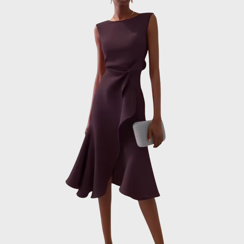 Sukienka midi Lira | Elegancka, asymetryczne drapowanie, bez rękawów 10