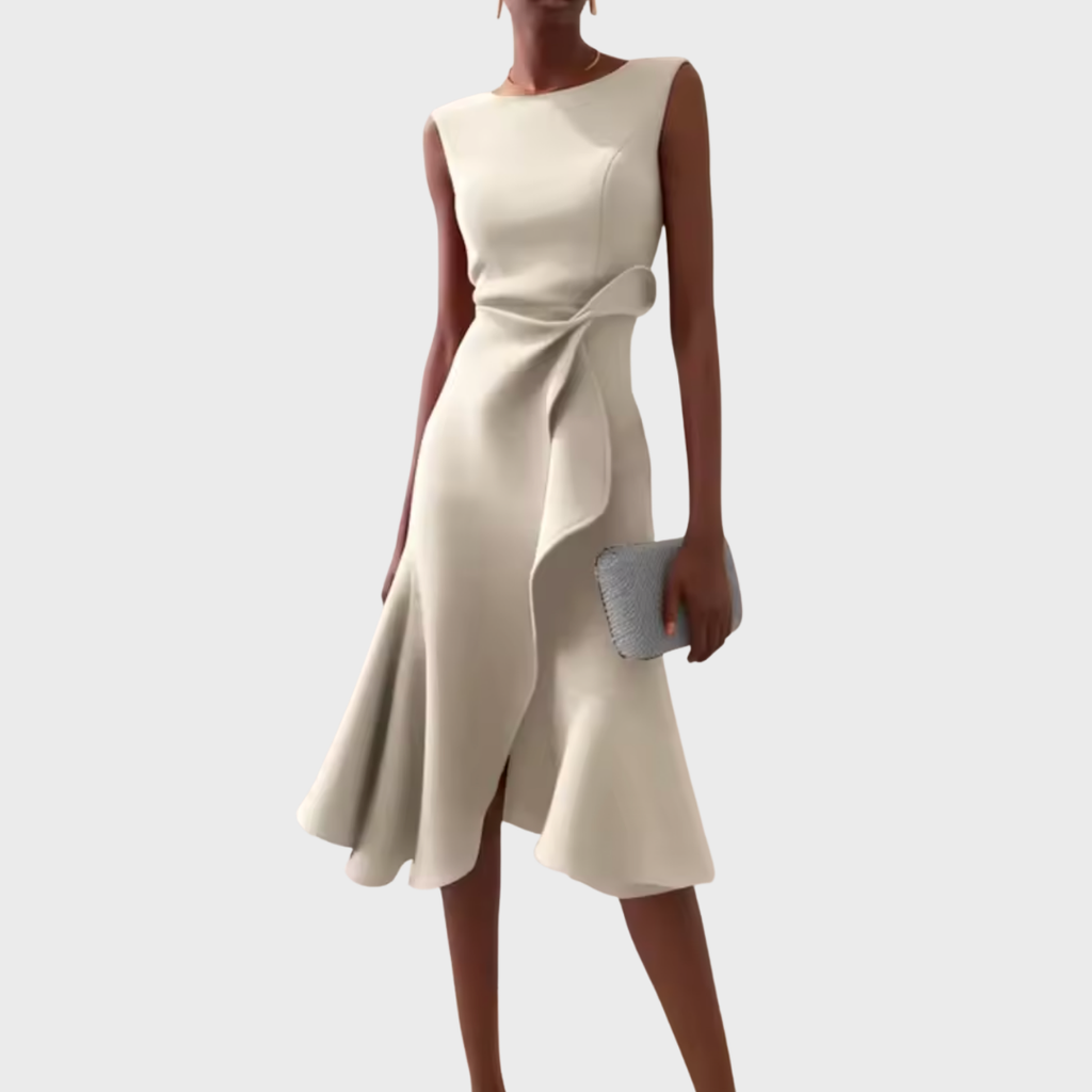 Sukienka midi Lira | Elegancka, asymetryczne drapowanie, bez rękawów 11