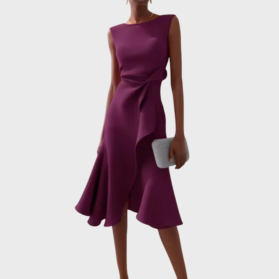 Sukienka midi Lira | Elegancka, asymetryczne drapowanie, bez rękawów 6