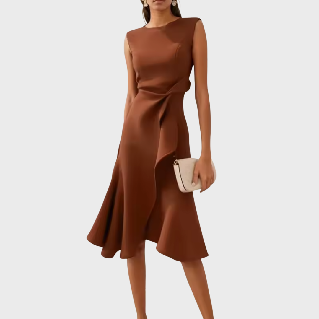 Sukienka midi Lira | Elegancka, asymetryczne drapowanie, bez rękawów 8