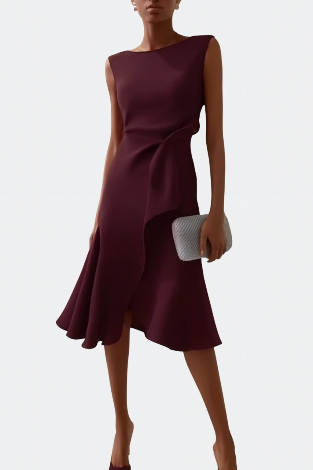 Sukienka midi Lira | Elegancka, asymetryczne drapowanie, bez rękawów 9