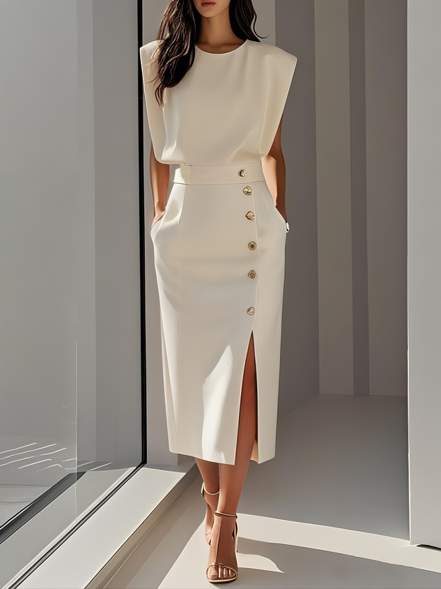 Sukienka midi Lira | Elegancka z rozcięciem na guziki, idealna na wesele 0