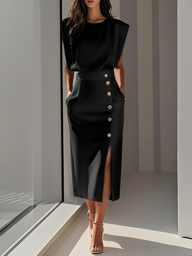 Sukienka midi Lira | Elegancka z rozcięciem na guziki, idealna na wesele 1
