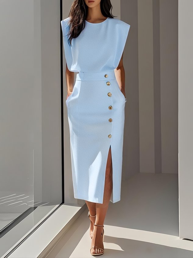 Sukienka midi Lira | Elegancka z rozcięciem na guziki, idealna na wesele 2