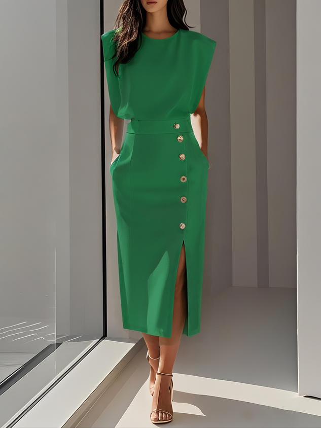 Sukienka midi Lira | Elegancka z rozcięciem na guziki, idealna na wesele 3