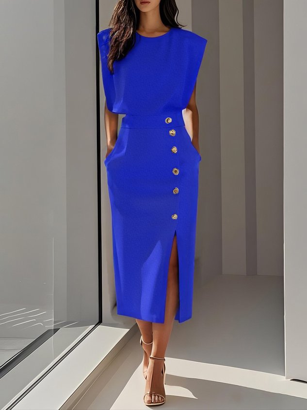 Sukienka midi Lira | Elegancka z rozcięciem na guziki, idealna na wesele 5