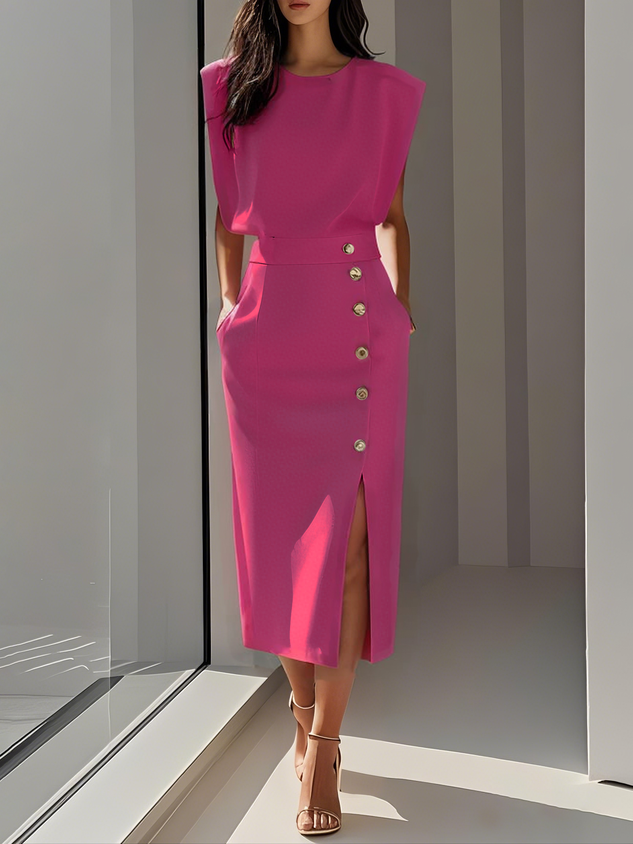 Sukienka midi Lira | Elegancka z rozcięciem na guziki, idealna na wesele 6