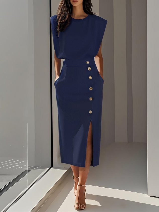 Sukienka midi Lira | Elegancka z rozcięciem na guziki, idealna na wesele 7