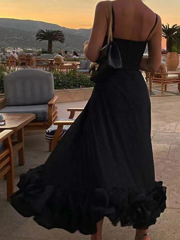 Sukienka midi Romana | Zwiewny materiał, falbany na wesele 4