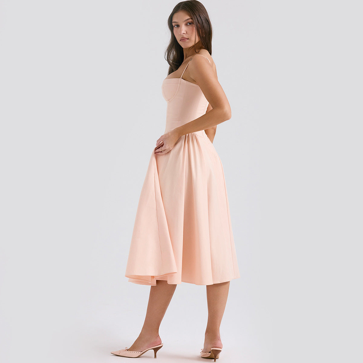 Sukienka midi Selina | Gorsetowy fason, regulowane ramiączka, elegancka 3