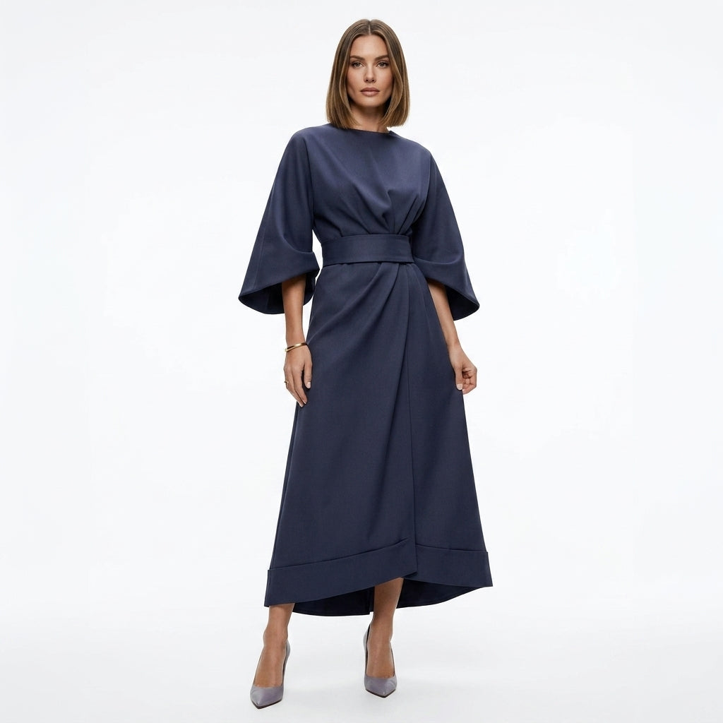 Sukienka midi Verlaro | Elegancki krój z paskiem, A-line, 3/4 rękaw 0