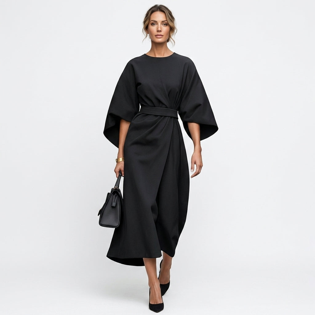 Sukienka midi Verlaro | Elegancki krój z paskiem, A-line, 3/4 rękaw 4
