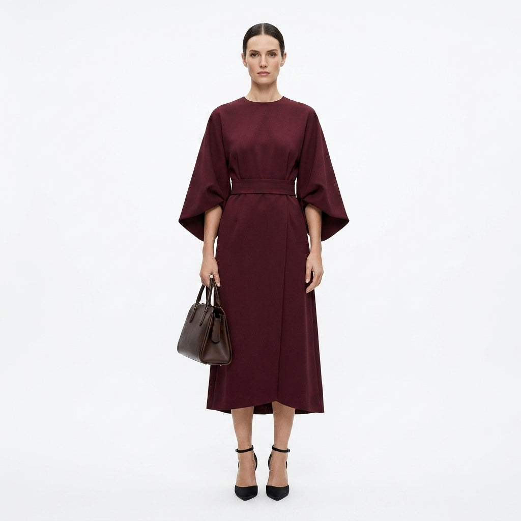 Sukienka midi Verlaro | Elegancki krój z paskiem, A-line, 3/4 rękaw 5