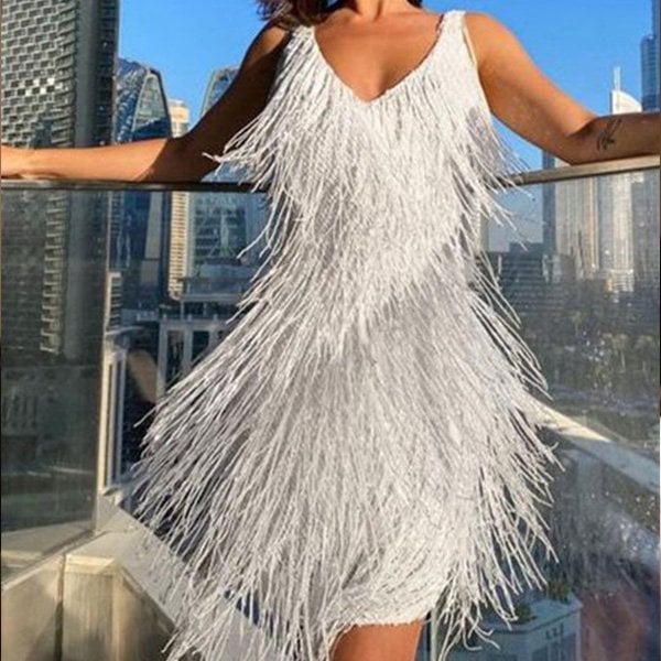 Sukienka mini Selena | Cekinowa, z frędzlami na wieczorne wyjścia 5