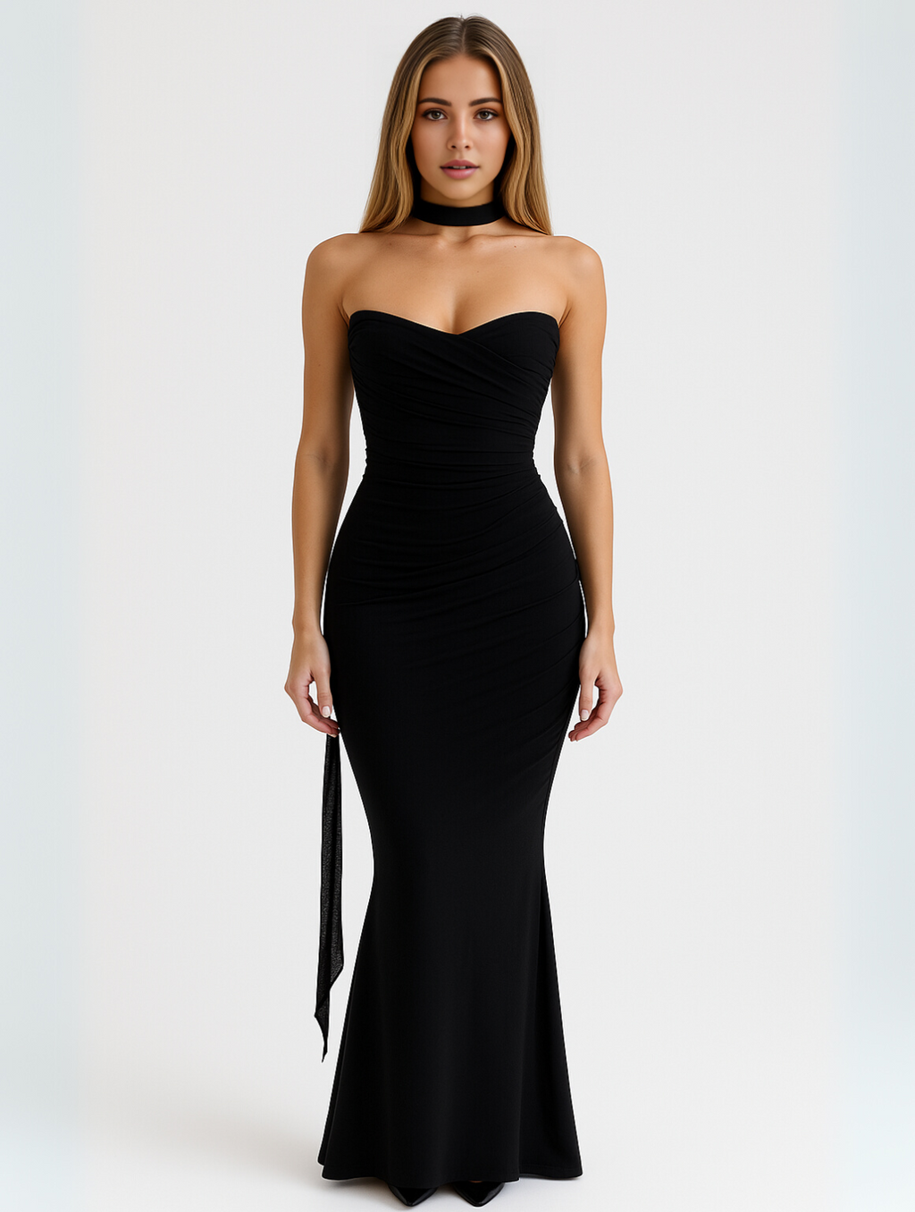 Suknia maxi Selena | Bez ramiączek, dekolt w serce, choker 10