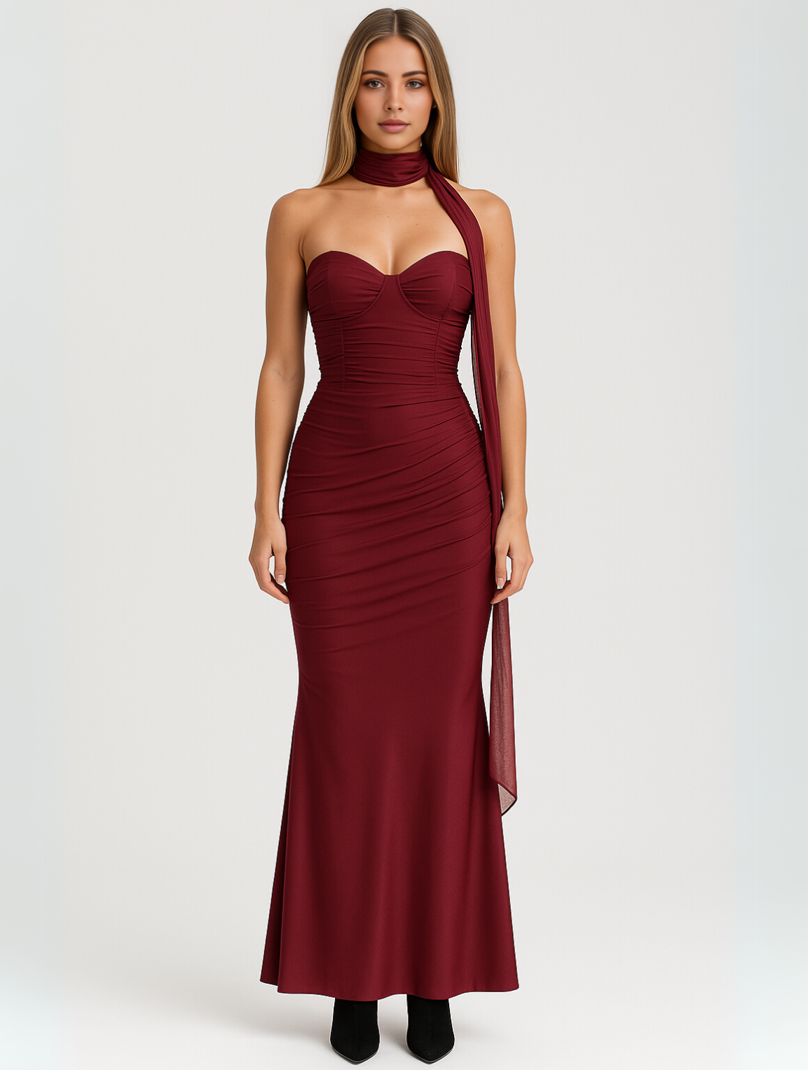 Suknia maxi Selena | Bez ramiączek, dekolt w serce, choker 5