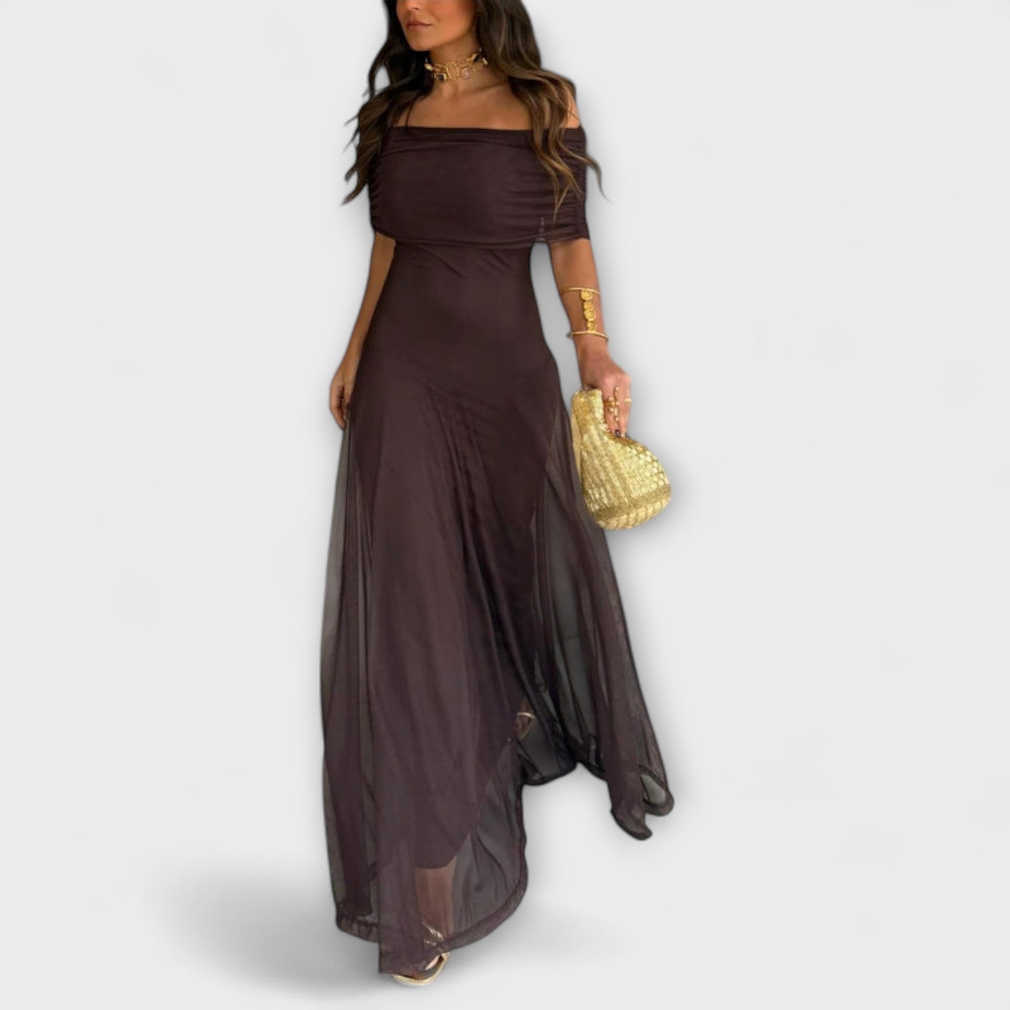 Suknia wieczorowa Aurelia | Szyfon, Odkryte Ramiona, Długa Maxi 0