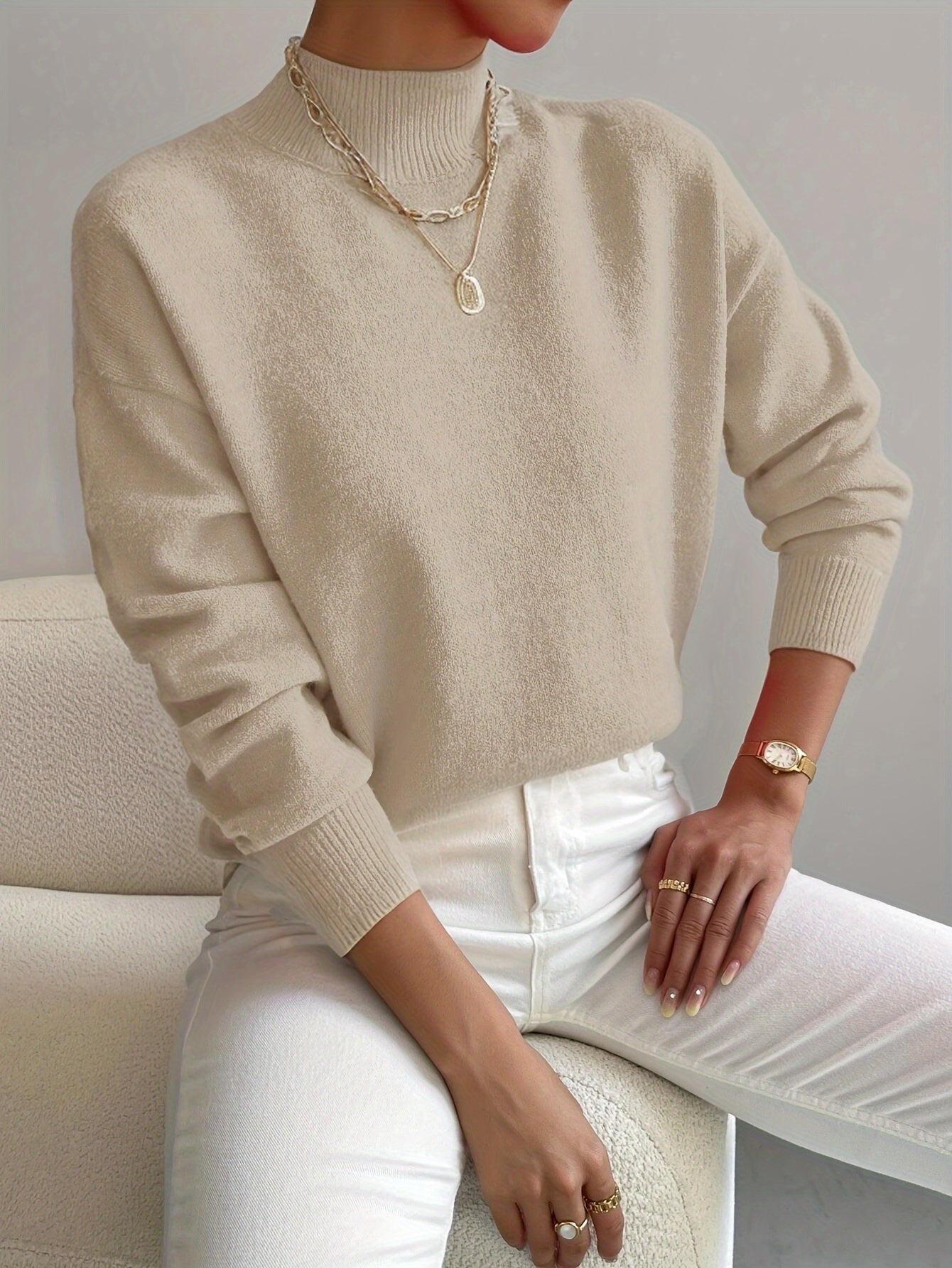 Sweter Iris dla kobiet | Miękka dzianina, półgolf, minimalistyczny krój 4
