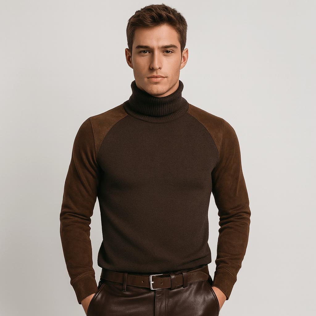 Sweter męski Zamszowy Max | Elegancki krój z golfem, komfortowa dzianina 0
