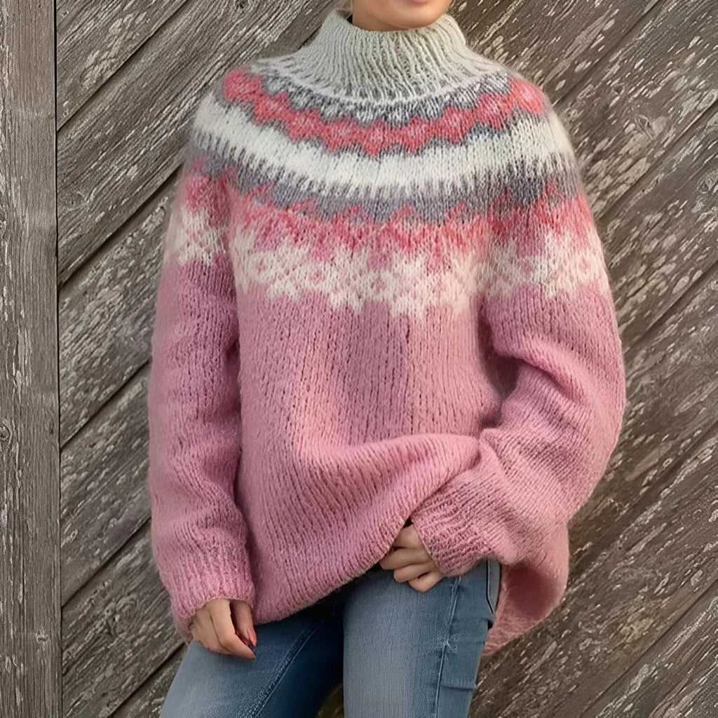 Sweter zimowy Natalia | Norweski wzór, wysoki golf, wełna akryl 0