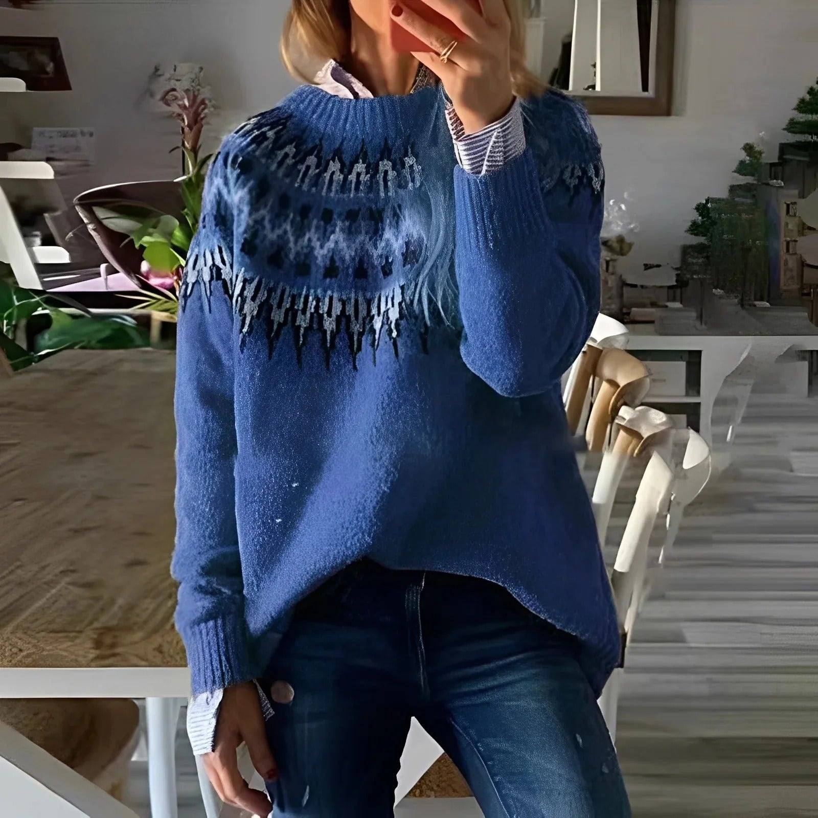 Sweter zimowy Natalia | Norweski wzór, wysoki golf, wełna akryl 2