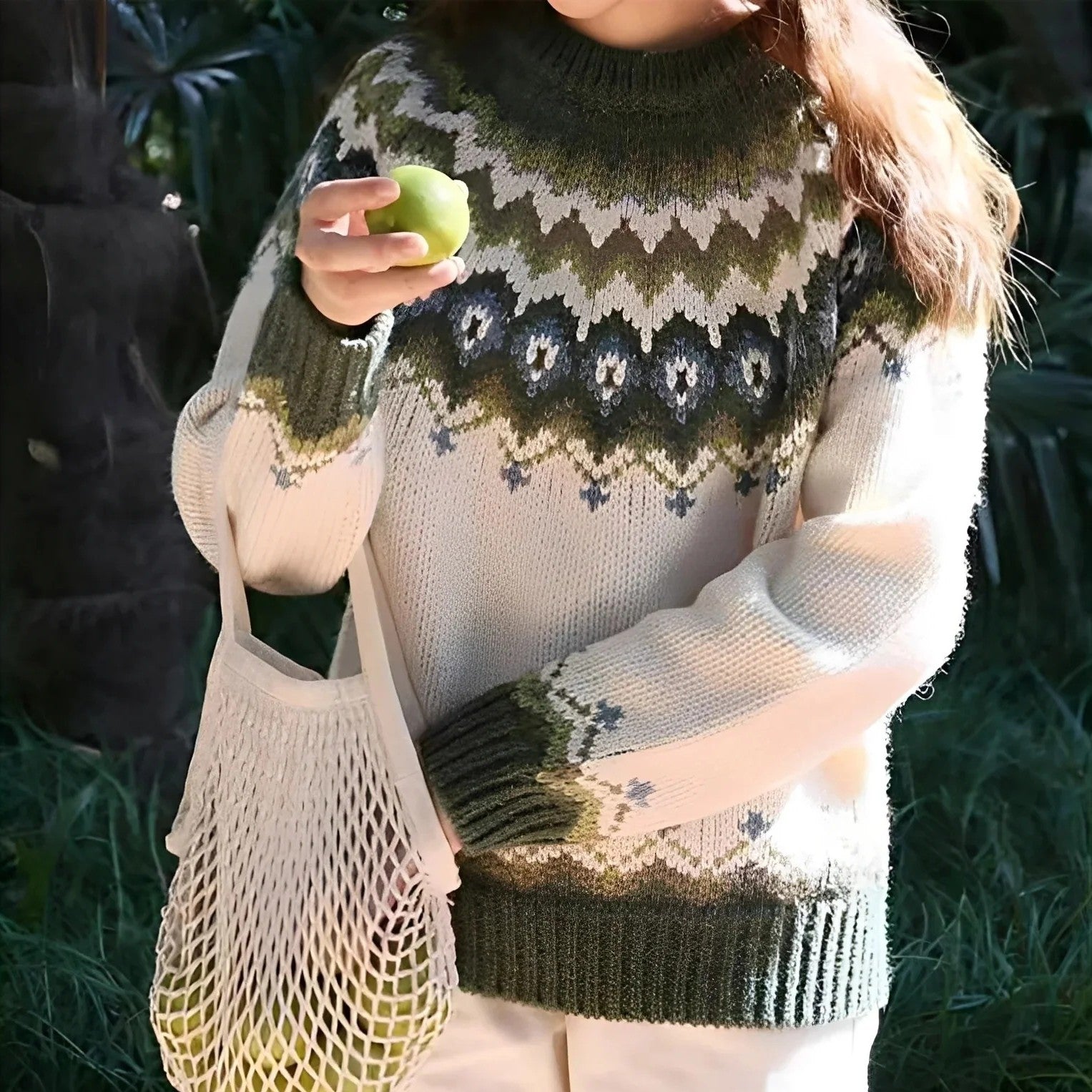 Sweter zimowy Natalia | Norweski wzór, wysoki golf, wełna akryl 5