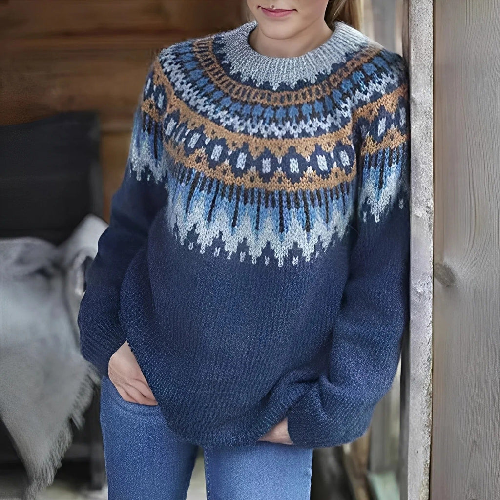 Sweter zimowy Natalia | Norweski wzór, wysoki golf, wełna akryl 6