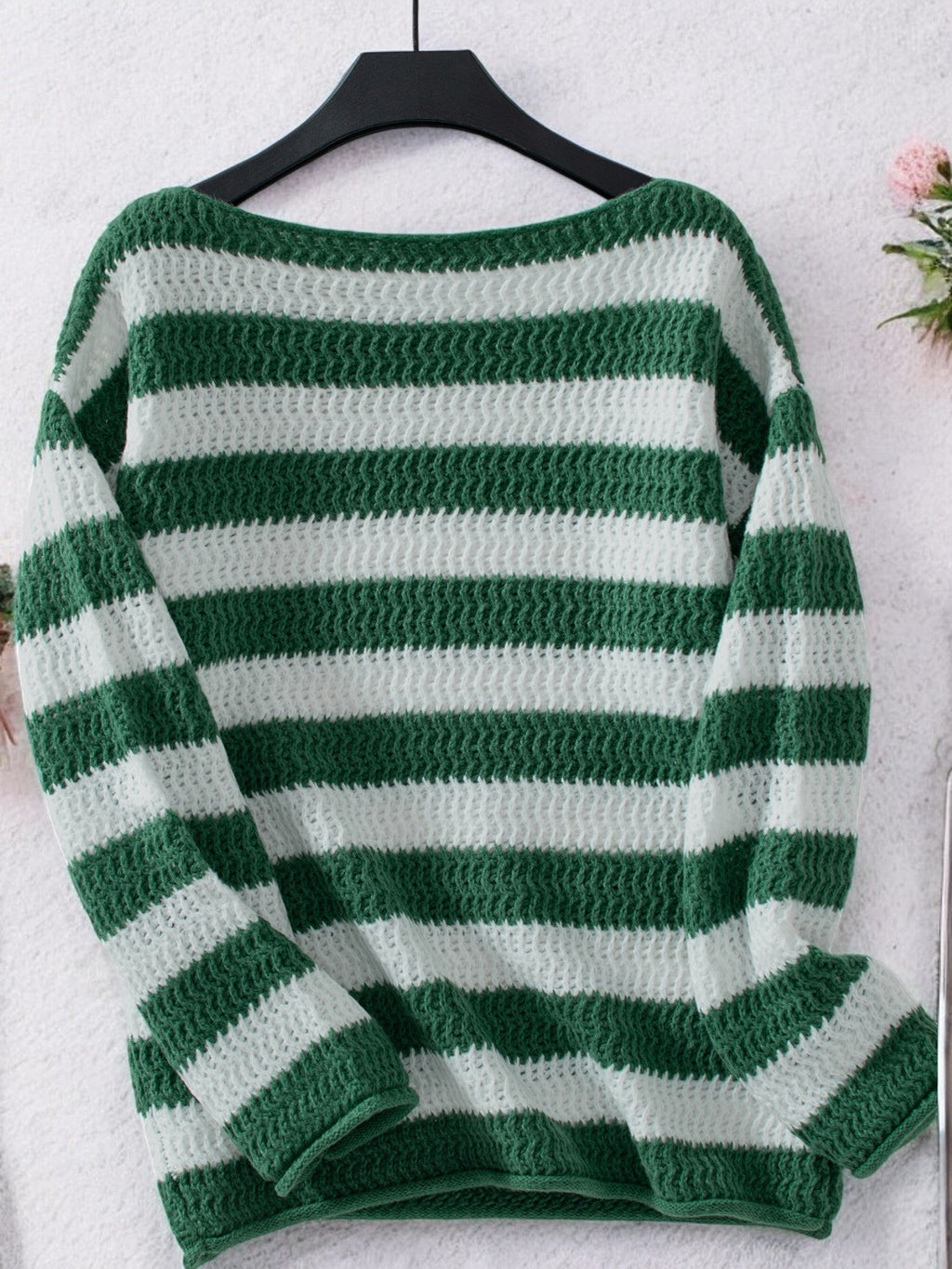 Sylwina | Sweter Damski w Paski z Dekoltem Łódką i Długim Rękawem 6