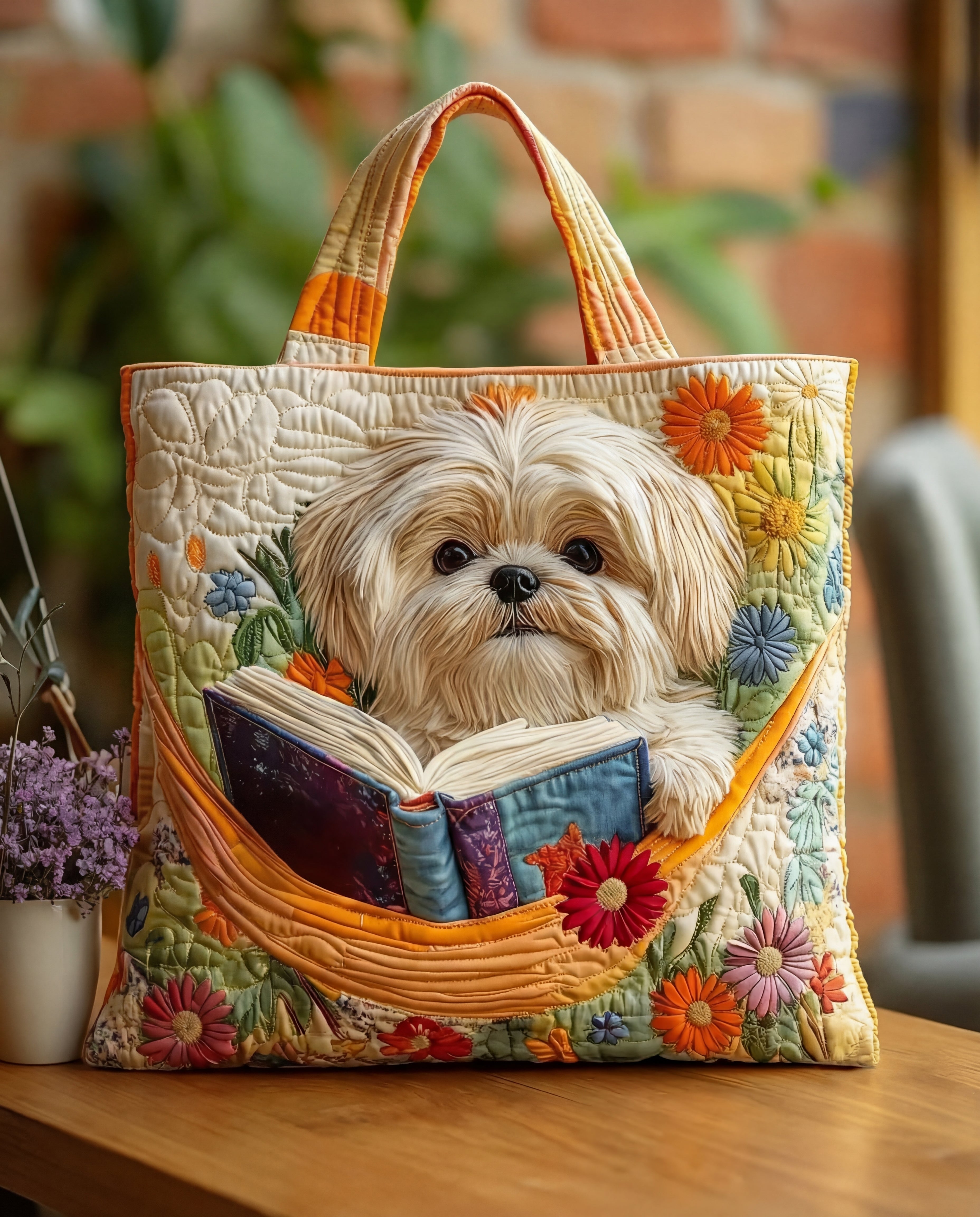Torba tote Sabela z pikowaniem | Rękodzielnicza, z motywem Shih Tzu 0