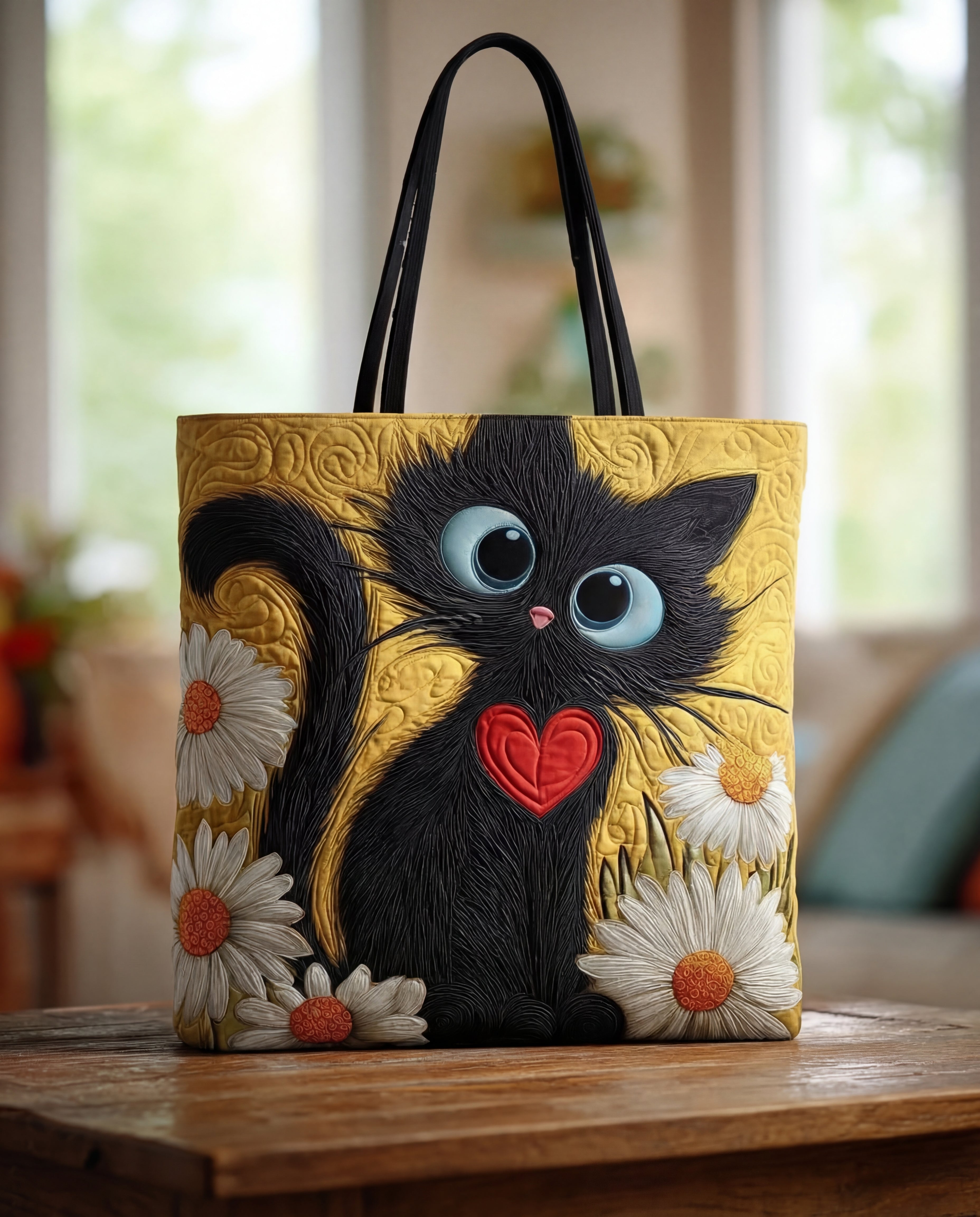 Torba tote Talia | Pikowana, artystyczny wzór Czarny Kot 0