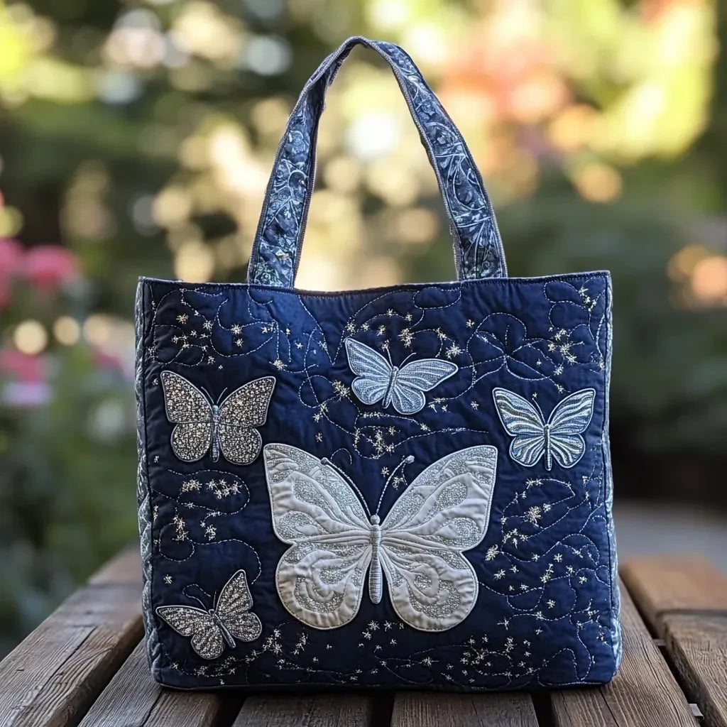 Torba tote Talia | Ręcznie robiona, srebrny motyl, pojemna 0
