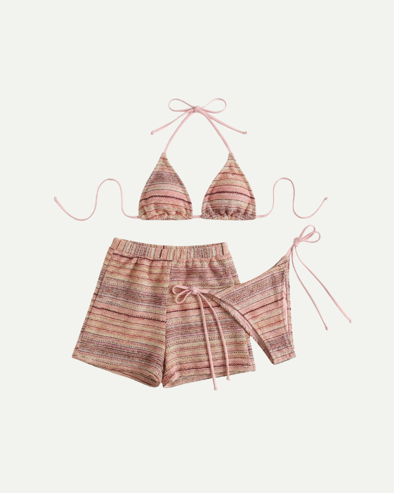 Zestaw bikini Sandy | Pasiasty, trzyczęściowy strój kąpielowy damski 3