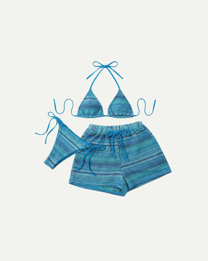 Zestaw bikini Sandy | Pasiasty, trzyczęściowy strój kąpielowy damski 4