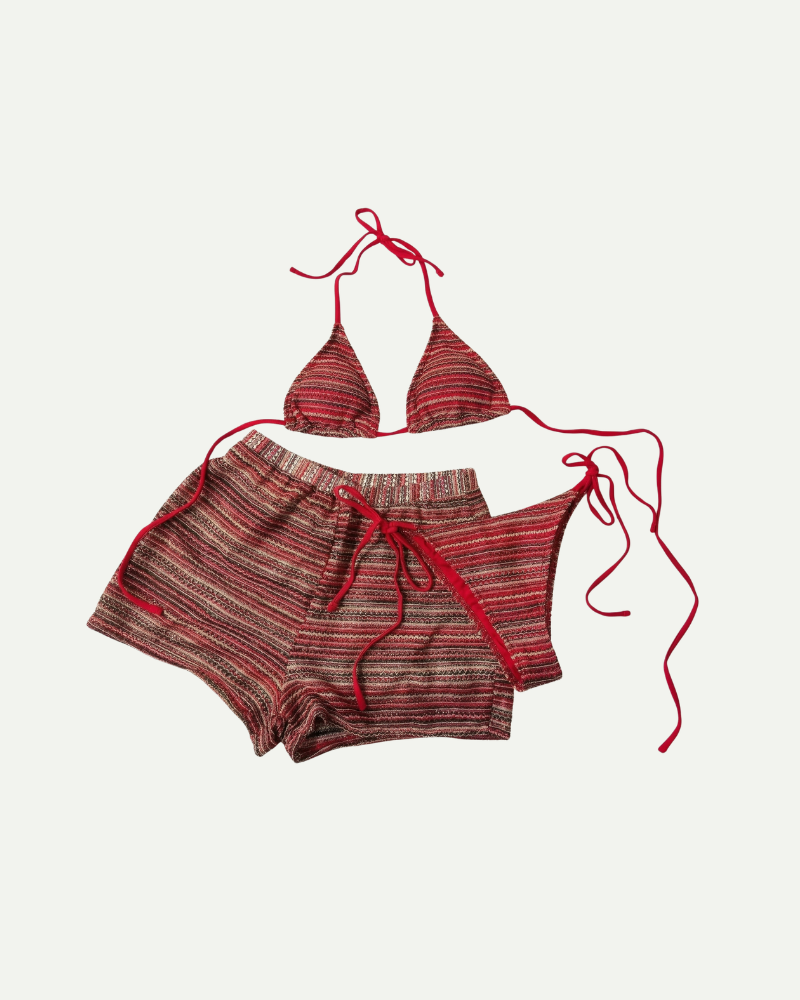Zestaw bikini Sandy | Pasiasty, trzyczęściowy strój kąpielowy damski 5