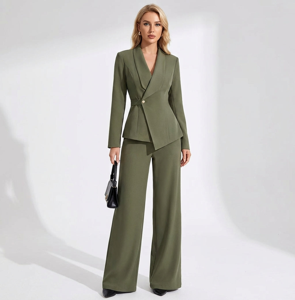Zestaw biurowy Katarzyna | Elegancki garnitur zimowy z szerokimi spodniami 4