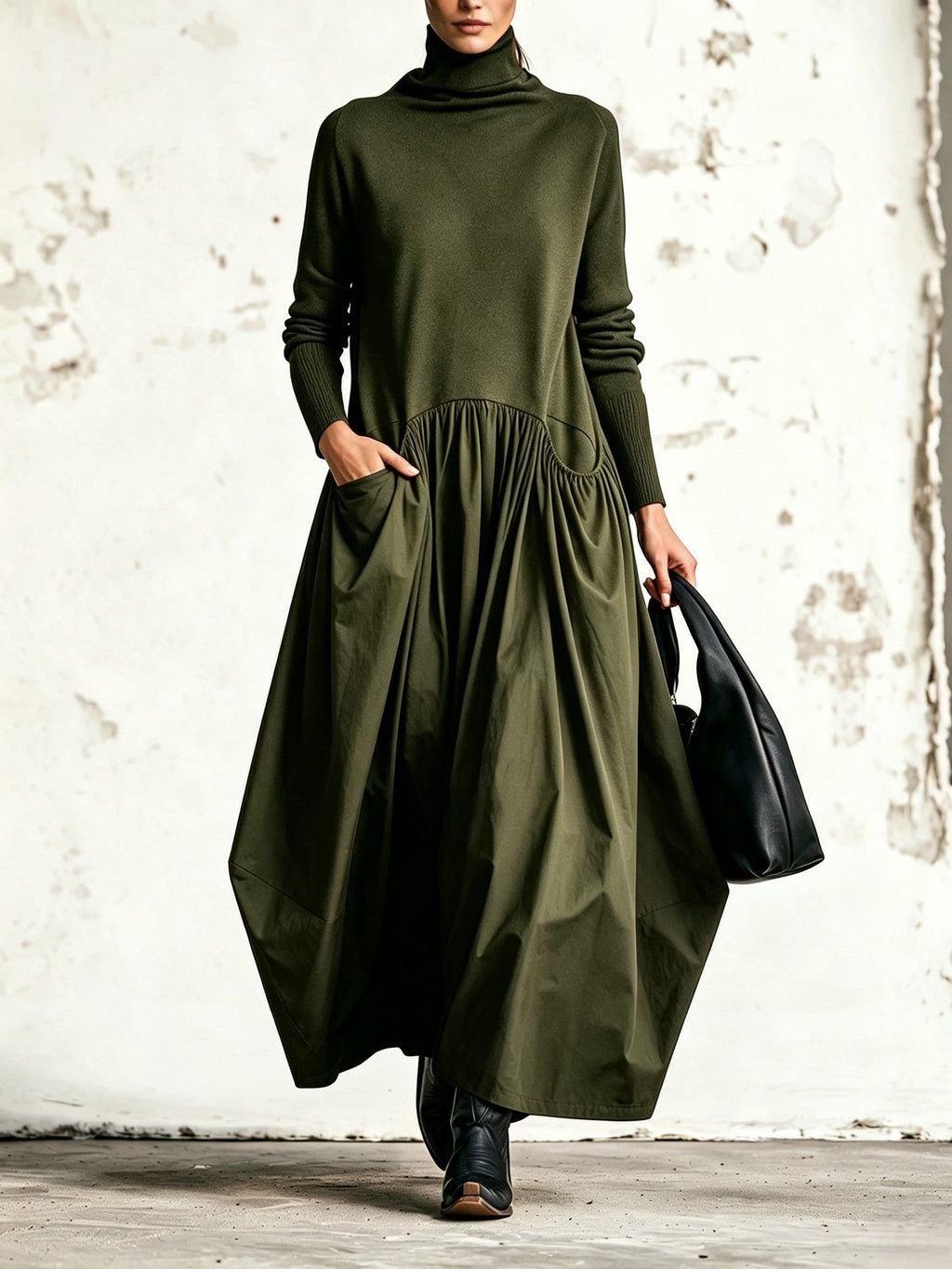Elegancka sukienka maxi Fryderyka - Oliwkowy