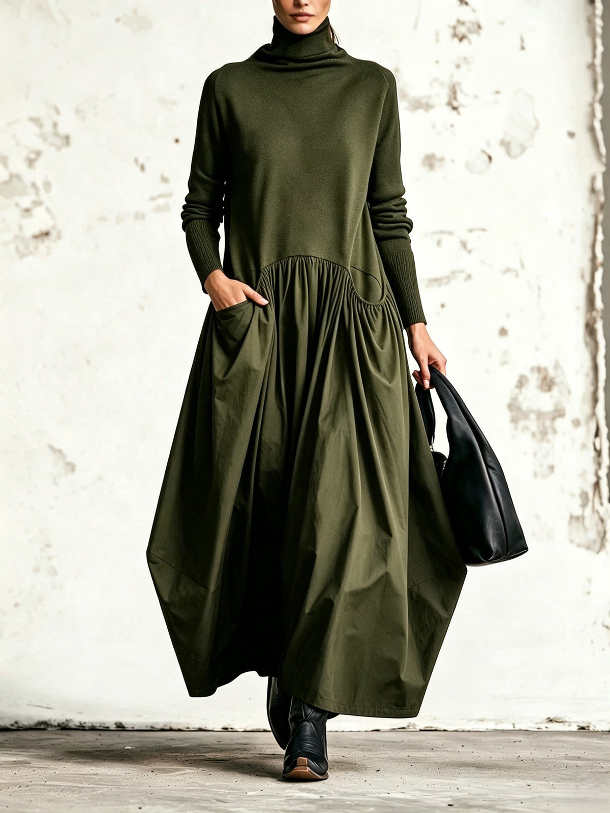 Elegancka sukienka maxi Fryderyka - Oliwkowy