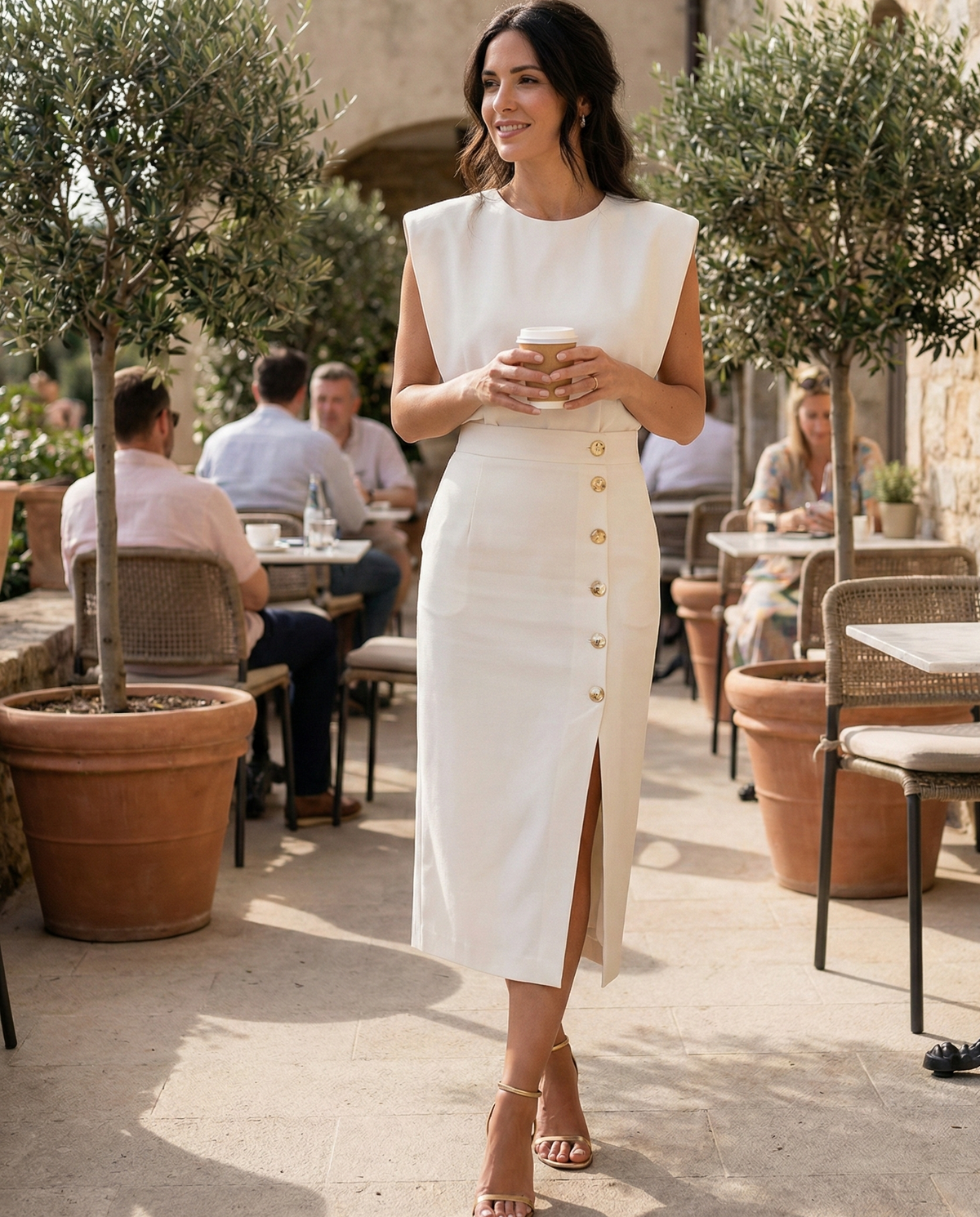 Elegancka sukienka midi Cyntia - Kremowy