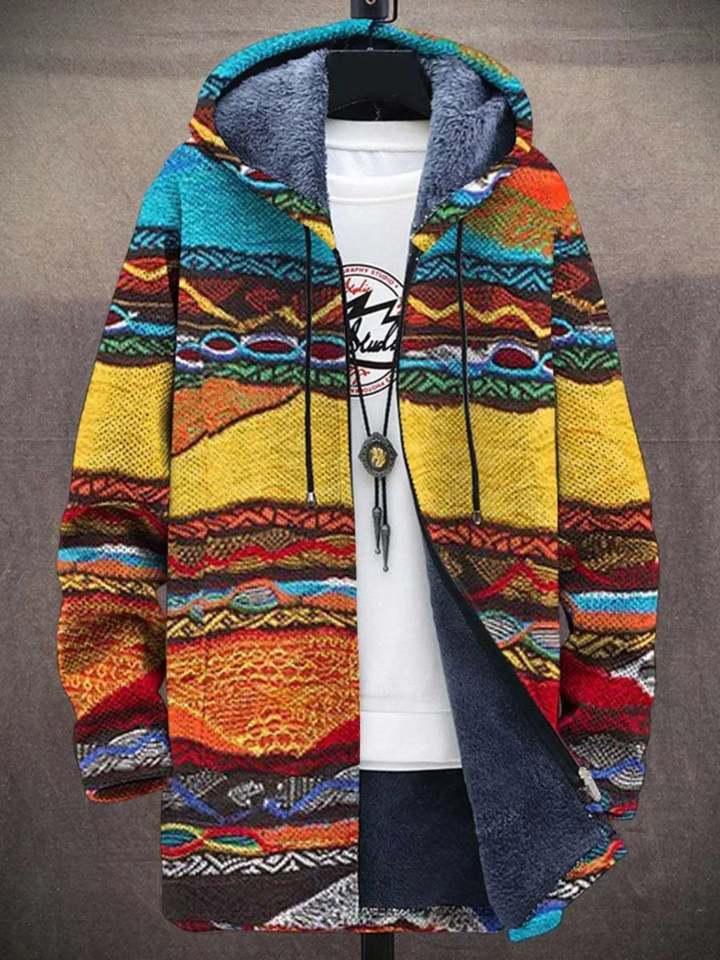 Kolorowy kardigan damski Rozalia - Wzór retro